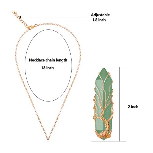 VIBILIA Heilender Kristall Anhänger Lebensbaum – Natürlicher Grüner Aventurin Edelstein Anhänger, Sechseckiger Reiki Quarz Schmuck für Damen und Herren
