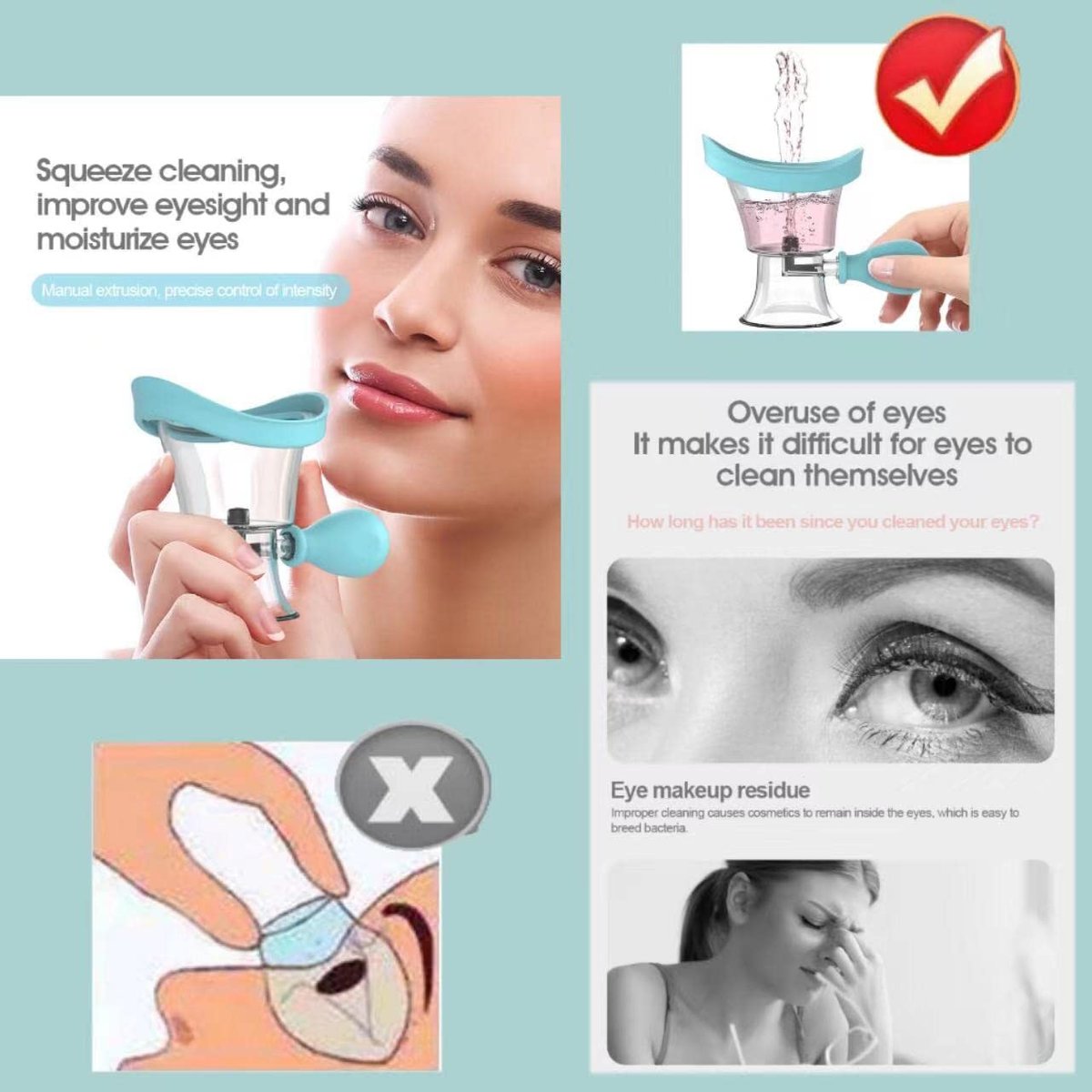 Augenspülbecher aus Silikon, manueller Luftdruck-Augenreiniger für sanfte Spülung – entfernt Staub, Make-up und Reizstoffe – transparent mit Aufbewahrungsbox – beruhigt müde Augen (Blau)