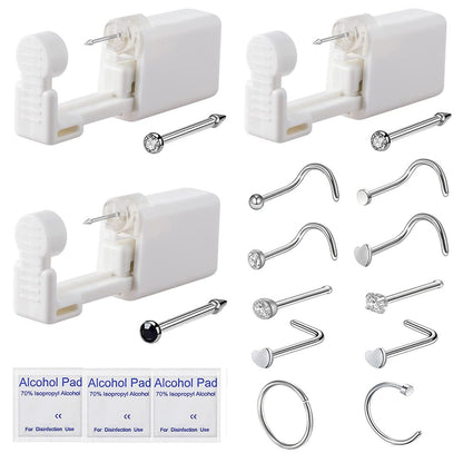 YWDKJGS 3er Set Nasenpiercing-Set, Einweg-Sicherheits-Nasenpiercing-Pistole mit 10 Nasenringen, Heim-Nasenpiercing-Set