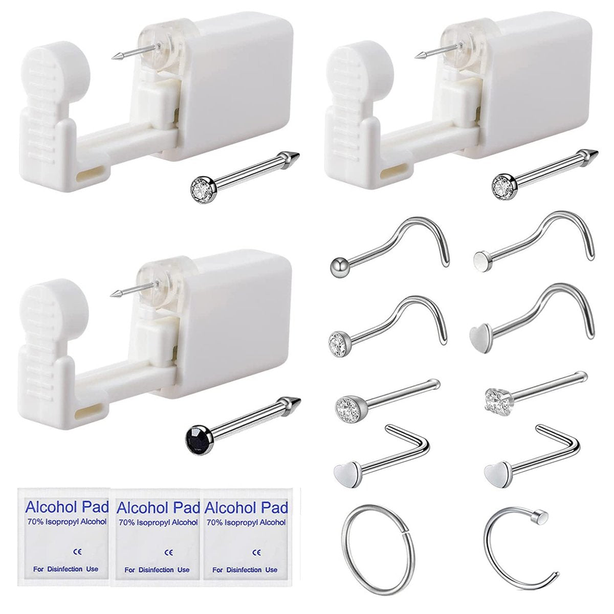 YWDKJGS 3er Set Nasenpiercing-Set, Einweg-Sicherheits-Nasenpiercing-Pistole mit 10 Nasenringen, Heim-Nasenpiercing-Set