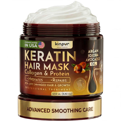 Keratin-Haarmaske für trockenes, geschädigtes oder langes Haar – Tiefenpflegemaske mit Protein, Kokos-, Jojoba- und Avocadoöl – Kollagenbehandlung für Haarwachstum und Feuchtigkeit, Reparatur von Spliss, farbsicher