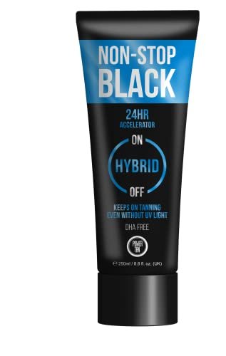Power Tan Non-Stop Black Sunbed Tanning Accelerator DHA Frei UV Sonnenbank Creme mit Algotan-P 24-Stunden Dunkler Bräunungsverstärker Tingle-Free Hybrid-Formel für alle Hauttypen | 250 ml