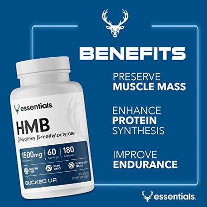 Bucked Up HMB (Beta-Hydroxy Beta-Methylbutyrat) 1500 mg pro Portion, Essentials (60 Portionen, 180 Kapseln)
