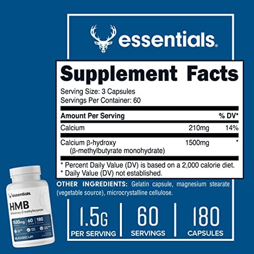 Bucked Up HMB (Beta-Hydroxy Beta-Methylbutyrat) 1500 mg pro Portion, Essentials (60 Portionen, 180 Kapseln)