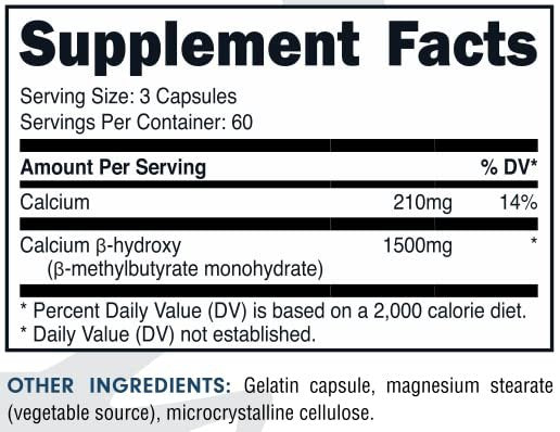 Bucked Up HMB (Beta-Hydroxy Beta-Methylbutyrat) 1500 mg pro Portion, Essentials (60 Portionen, 180 Kapseln)