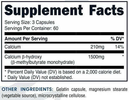 Bucked Up HMB (Beta-Hydroxy Beta-Methylbutyrat) 1500 mg pro Portion, Essentials (60 Portionen, 180 Kapseln)