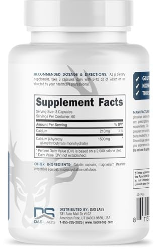 Bucked Up HMB (Beta-Hydroxy Beta-Methylbutyrat) 1500 mg pro Portion, Essentials (60 Portionen, 180 Kapseln)