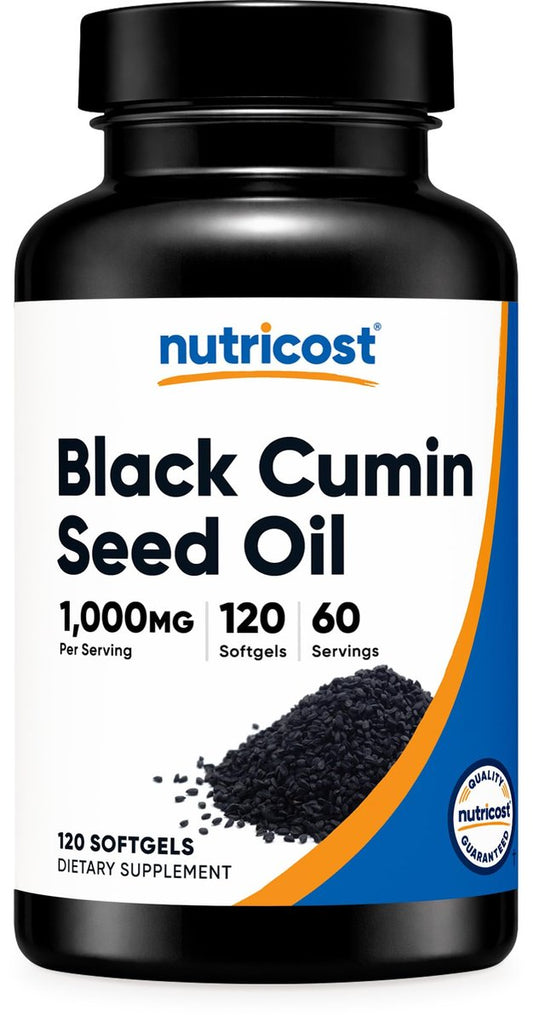 Nutricost Schwarzkümmelöl (Kreuzkümmel) - Kaltgepresst, Quelle von Omega 3 6 9 - 120 Weichkapseln, 1000 mg pro Portion, 60 Portionen - Non-GMO und Glutenfrei