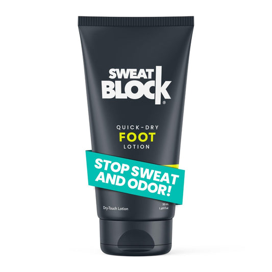 SweatBlock Fuß-Antitranspirant-Lotion 1,69 fl oz gegen übermäßiges Schwitzen und Fußgeruch – schnelltrocknende Hyperhidrose-Hilfe, beseitigt stinkende Füße, nicht reizend, dermatologisch getestet, für Männer und Frauen