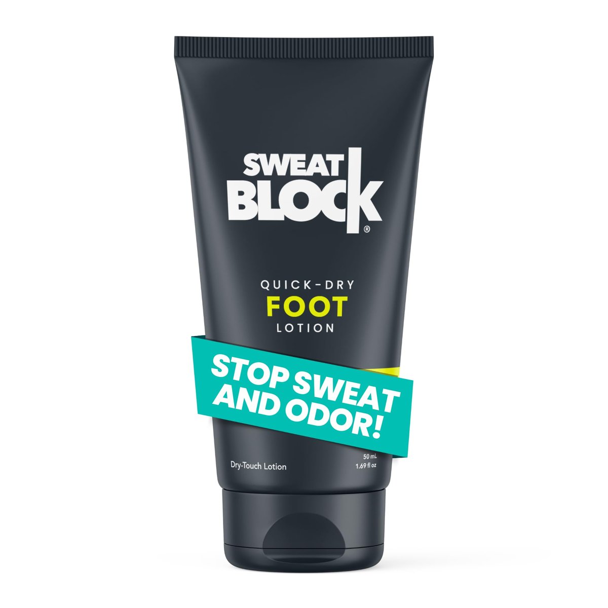 SweatBlock Fuß-Antitranspirant-Lotion 1,69 fl oz gegen übermäßiges Schwitzen und Fußgeruch – schnelltrocknende Hyperhidrose-Hilfe, beseitigt stinkende Füße, nicht reizend, dermatologisch getestet, für Männer und Frauen