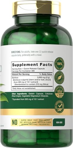 Carlyle Bambus-Extrakt Kapseln | 300 Stück | 210 mg Silicium | Nicht-GVO, Glutenfrei