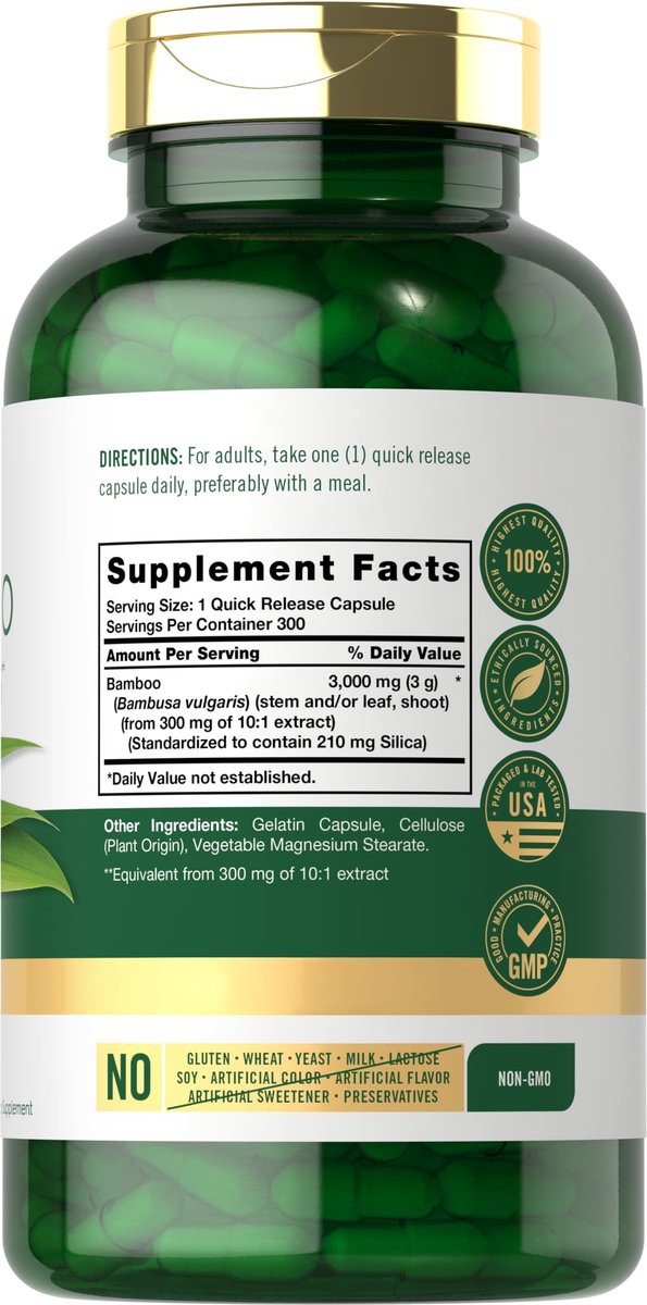 Carlyle Bambus-Extrakt Kapseln | 300 Stück | 210 mg Silicium | Nicht-GVO, Glutenfrei