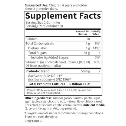 Garden of Life Dr. Formulated 5 Milliarden CFU Präbiotikum-Ballaststoff, Probiotikum und Vitamin D3 Gummis für Kinder – Verdauungs- & Immunsystem-Gesundheit – Glutenfrei, Ohne Zuckerzusatz, Erdbeergeschmack, 60 Gummis