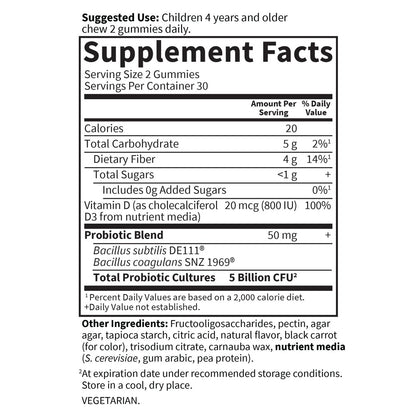 Garden of Life Dr. Formulated 5 Milliarden CFU Präbiotikum-Ballaststoff, Probiotikum und Vitamin D3 Gummis für Kinder – Verdauungs- & Immunsystem-Gesundheit – Glutenfrei, Ohne Zuckerzusatz, Erdbeergeschmack, 60 Gummis