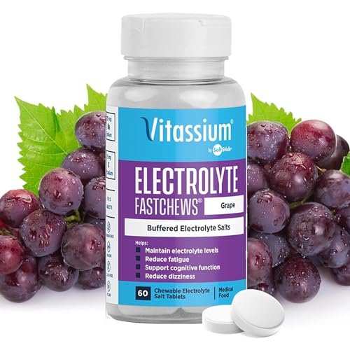 Vitassium FastChews – Kaubare Elektrolyttabletten für POTS-Management und natriumreiche Ernährung, Grape Geschmack, 60 Stück