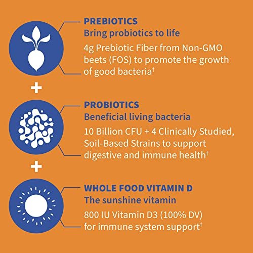 Garden of Life Dr Formulated 10 Milliarden KBE Präbiotikum & Probiotikum Gummis mit Vitamin D3 – für Verdauungs- und Immunsystem – glutenfrei, ohne Gentechnik, ohne Zuckerzusatz, Geschmack Orange Dream, 60 Gummis