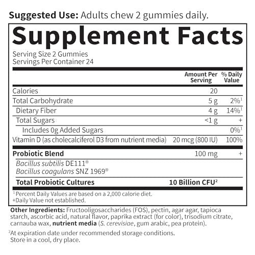 Garden of Life Dr Formulated 10 Milliarden KBE Präbiotikum & Probiotikum Gummis mit Vitamin D3 – für Verdauungs- und Immunsystem – glutenfrei, ohne Gentechnik, ohne Zuckerzusatz, Geschmack Orange Dream, 60 Gummis