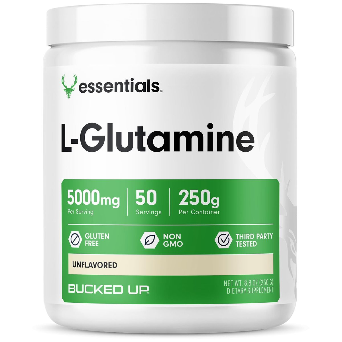 Bucked Up L-Glutamin (5000 mg), Essentials (50 Portionen, 250 Gramm)