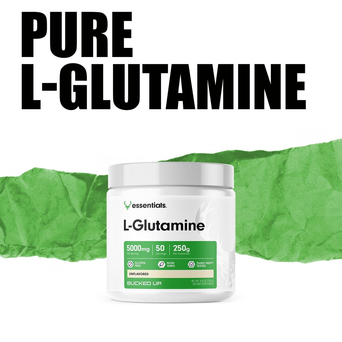 Bucked Up L-Glutamin (5000 mg), Essentials (50 Portionen, 250 Gramm)