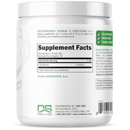 Bucked Up L-Glutamin (5000 mg), Essentials (50 Portionen, 250 Gramm)