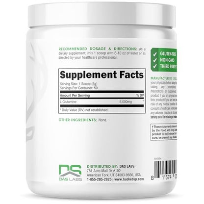 Bucked Up L-Glutamin (5000 mg), Essentials (50 Portionen, 250 Gramm)