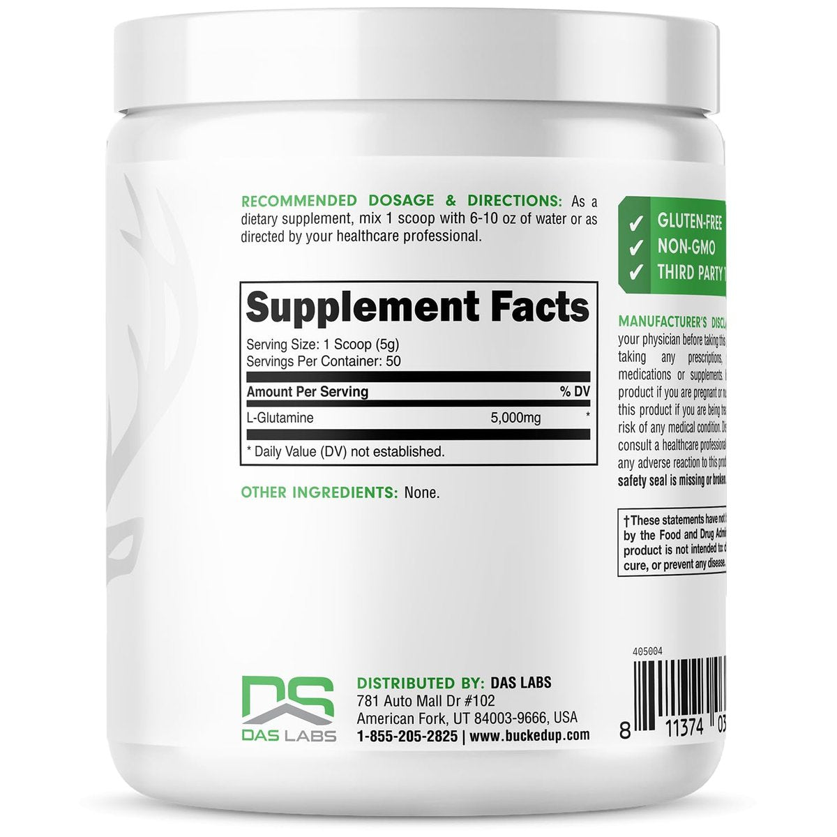 Bucked Up L-Glutamin (5000 mg), Essentials (50 Portionen, 250 Gramm)