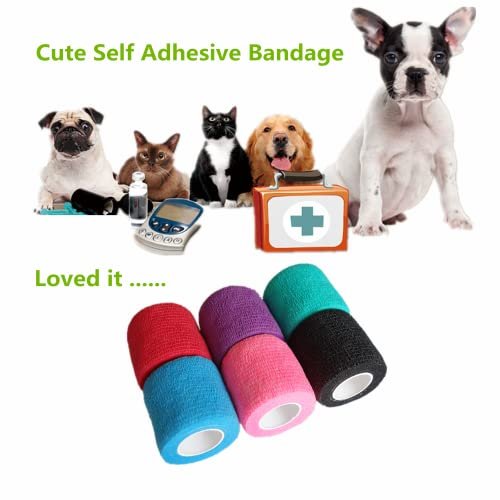 Baisunt 6er-Pack 5,1 cm Selbstklebende Kohäsive Bandage, Elastischer Selbsthaftender Verband, Atmungsaktiver Sport-Wickel für Handgelenk, Knöchel, Tattoo (5 Yards, Mehrfarbig)