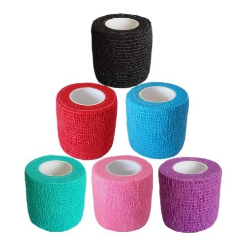 Baisunt 6er-Pack 5,1 cm Selbstklebende Kohäsive Bandage, Elastischer Selbsthaftender Verband, Atmungsaktiver Sport-Wickel für Handgelenk, Knöchel, Tattoo (5 Yards, Mehrfarbig)