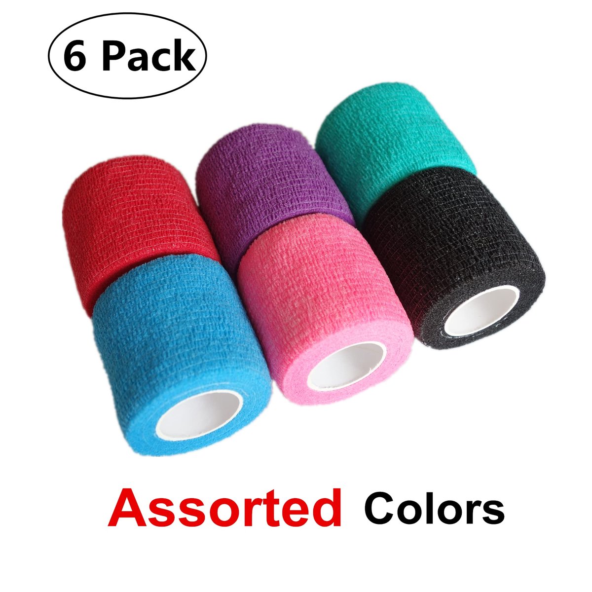 Baisunt 6er-Pack 5,1 cm Selbstklebende Kohäsive Bandage, Elastischer Selbsthaftender Verband, Atmungsaktiver Sport-Wickel für Handgelenk, Knöchel, Tattoo (5 Yards, Mehrfarbig)