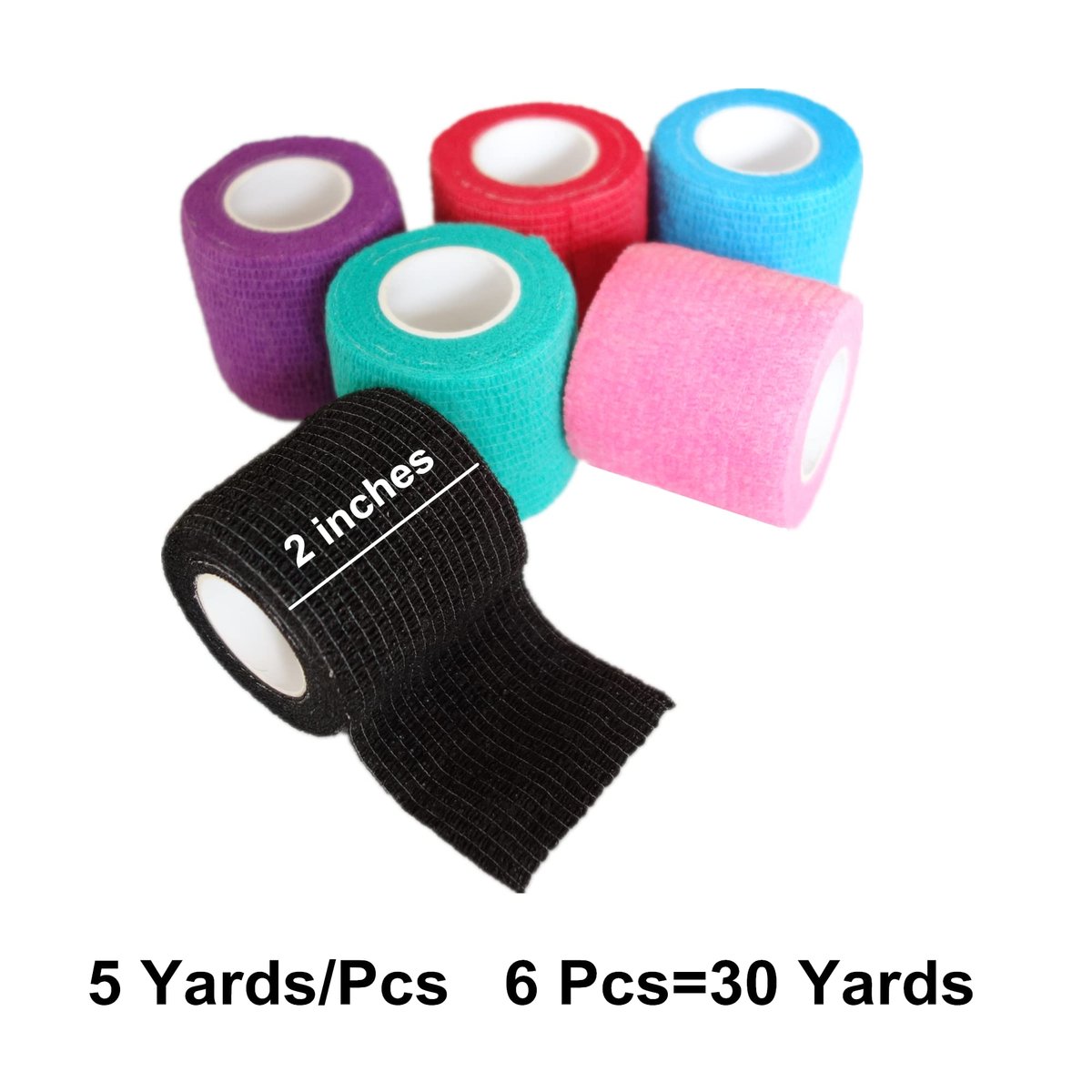 Baisunt 6er-Pack 5,1 cm Selbstklebende Kohäsive Bandage, Elastischer Selbsthaftender Verband, Atmungsaktiver Sport-Wickel für Handgelenk, Knöchel, Tattoo (5 Yards, Mehrfarbig)