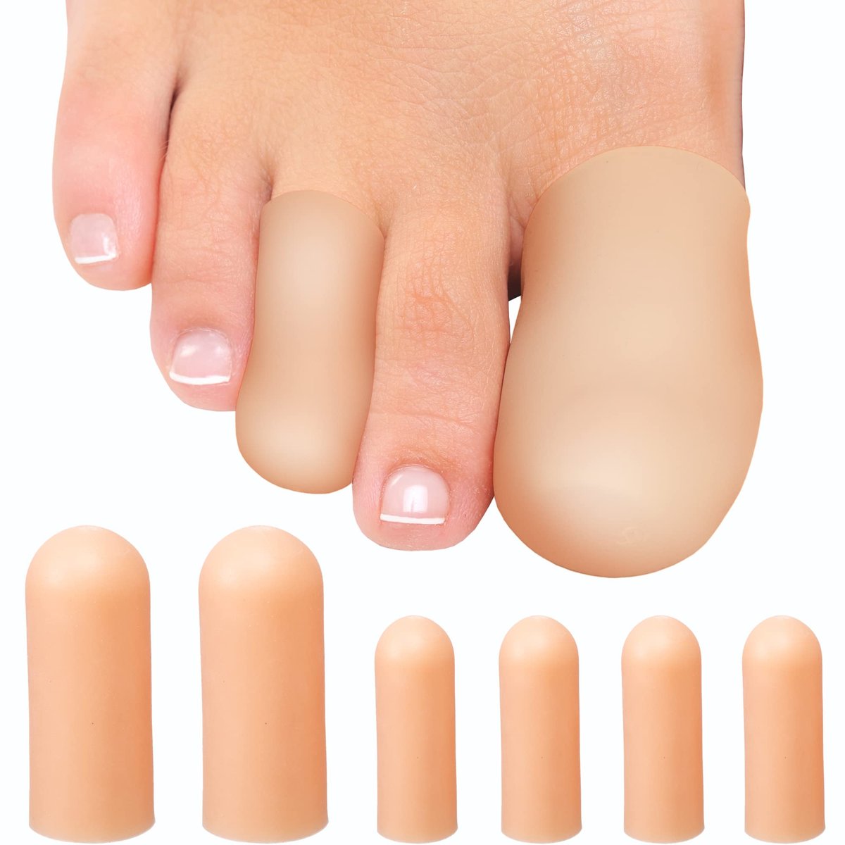 Weiche Gel-Zehenkappen mit heilendem Kokosöl – 6 wiederverwendbare kleine & große Zehenprotektoren gegen eingewachsene oder fehlende Zehennägel, Hühneraugen, Hornhaut & Blasen