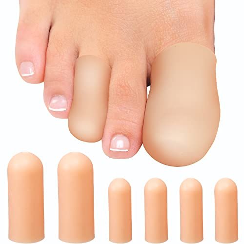 Weiche Gel-Zehenkappen mit heilendem Kokosöl – 6 wiederverwendbare kleine & große Zehenprotektoren gegen eingewachsene oder fehlende Zehennägel, Hühneraugen, Hornhaut & Blasen