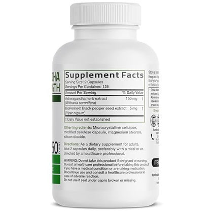 Bronson Ashwagandha Extra Stark Stress & Stimmungsunterstützung mit BioPerine – Non-GMO Formel, 250 Kapseln