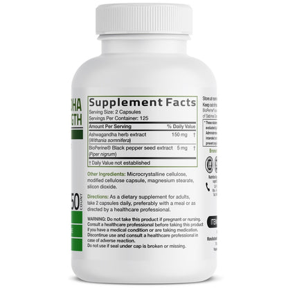 Bronson Ashwagandha Extra Stark Stress & Stimmungsunterstützung mit BioPerine – Non-GMO Formel, 250 Kapseln