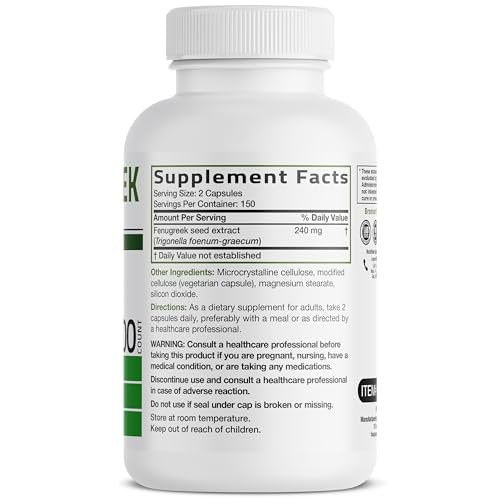 Bronson Bockshornklee-Samenpulver Kapseln Extra Stärke, Trigonella Foenum-Graecum, Non-GMO, Sojafrei, Vegetarisch, 300 Kapseln
