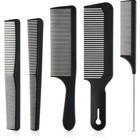 Patelai 5-teiliges Haarschneidekamm-Set, Kohlefaser-Barberkämme, Antistatisch, Hitzebeständig, Feinzahnig, Verjüngt, für Männer und Frauen