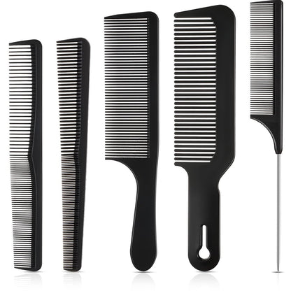 Patelai 5-teiliges Haarschneidekamm-Set, Kohlefaser-Barberkämme, Antistatisch, Hitzebeständig, Feinzahnig, Verjüngt, für Männer und Frauen