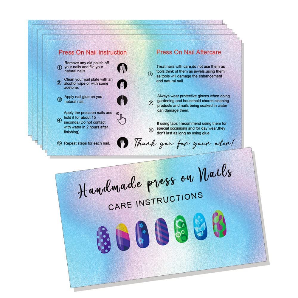 Press-On Nagel Applikations- & Pflegeanleitungskarten, DIY Press-On Nagelset 50er-Pack - 2 x 3,5 Zoll Visitenkartengröße
