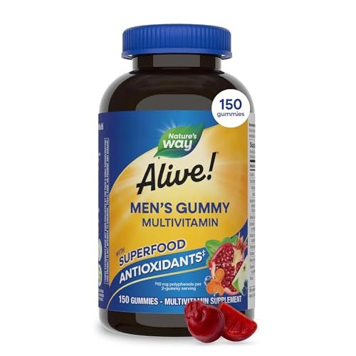 Nature's Way Alive! Männer Multivitamin Gummis – Tägliche Gummivitamine für Männer, unterstützt den zellulären Energiestoffwechsel, die Immunität und die Muskelfunktion* mit Vitamin A, C, D3, Zink, vegetarisch, 150 Stück
