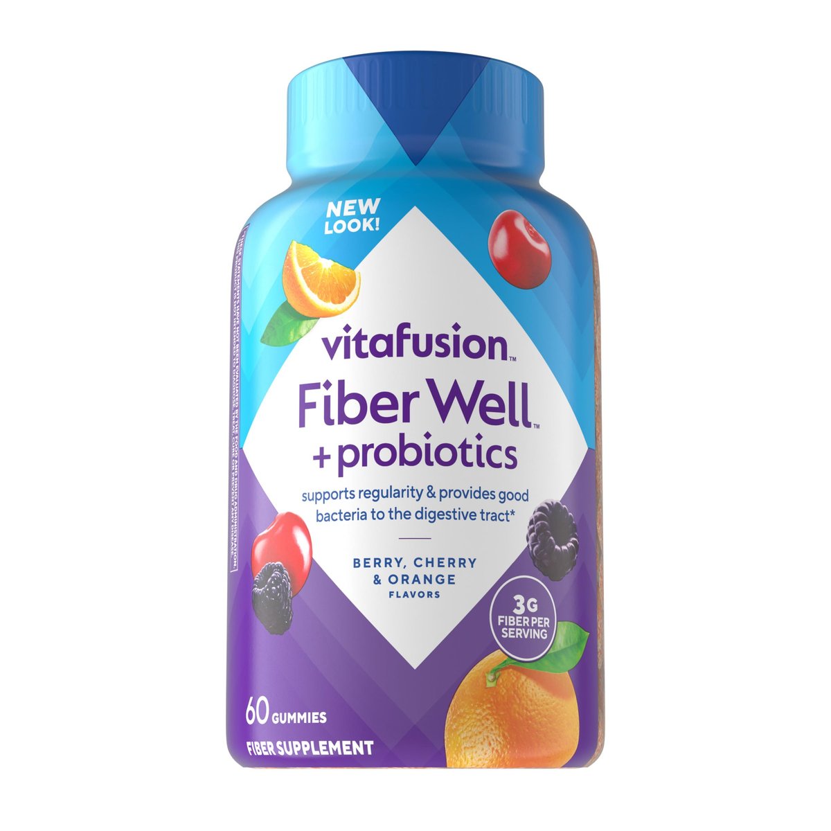 Vitafusion Probiotikum + Präbiotikum Ballaststoff-Gummis für Erwachsene, Unterstützung der Darmgesundheit, Kirschbeeren-Citrus-Rush-Geschmack, 60 Stück