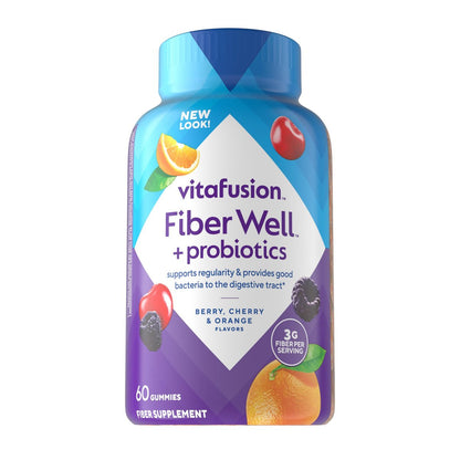Vitafusion Probiotikum + Präbiotikum Ballaststoff-Gummis für Erwachsene, Unterstützung der Darmgesundheit, Kirschbeeren-Citrus-Rush-Geschmack, 60 Stück