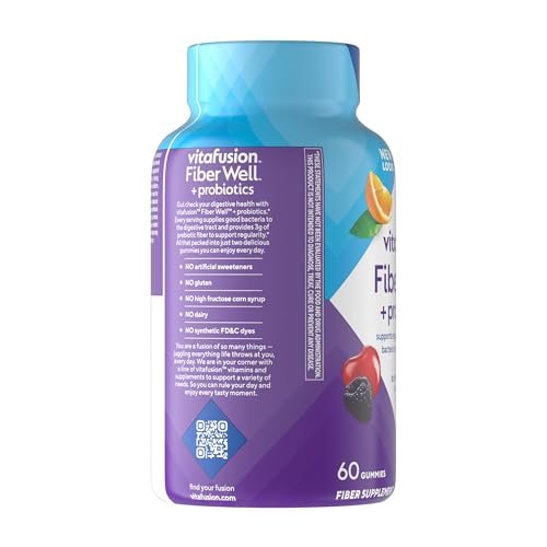 Vitafusion Probiotikum + Präbiotikum Ballaststoff-Gummis für Erwachsene, Unterstützung der Darmgesundheit, Kirschbeeren-Citrus-Rush-Geschmack, 60 Stück