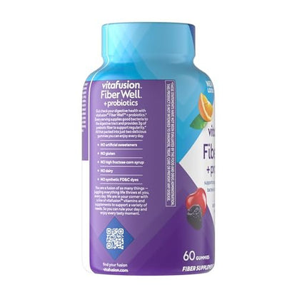 Vitafusion Probiotikum + Präbiotikum Ballaststoff-Gummis für Erwachsene, Unterstützung der Darmgesundheit, Kirschbeeren-Citrus-Rush-Geschmack, 60 Stück