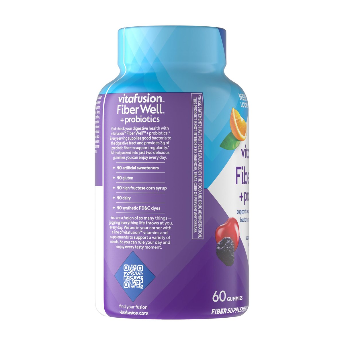 Vitafusion Probiotikum + Präbiotikum Ballaststoff-Gummis für Erwachsene, Unterstützung der Darmgesundheit, Kirschbeeren-Citrus-Rush-Geschmack, 60 Stück
