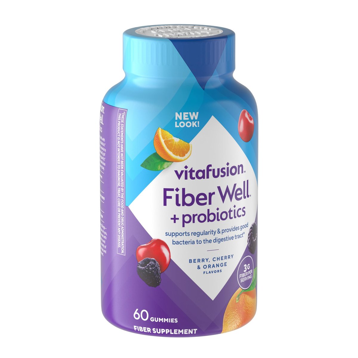 Vitafusion Probiotikum + Präbiotikum Ballaststoff-Gummis für Erwachsene, Unterstützung der Darmgesundheit, Kirschbeeren-Citrus-Rush-Geschmack, 60 Stück