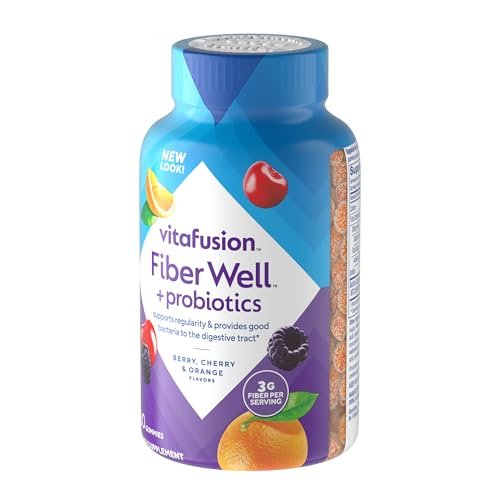 Vitafusion Probiotikum + Präbiotikum Ballaststoff-Gummis für Erwachsene, Unterstützung der Darmgesundheit, Kirschbeeren-Citrus-Rush-Geschmack, 60 Stück