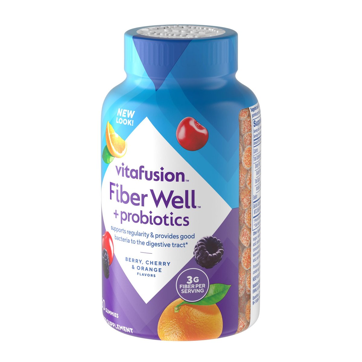 Vitafusion Probiotikum + Präbiotikum Ballaststoff-Gummis für Erwachsene, Unterstützung der Darmgesundheit, Kirschbeeren-Citrus-Rush-Geschmack, 60 Stück