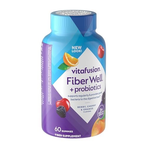 Vitafusion Probiotikum + Präbiotikum Ballaststoff-Gummis für Erwachsene, Unterstützung der Darmgesundheit, Kirschbeeren-Citrus-Rush-Geschmack, 60 Stück