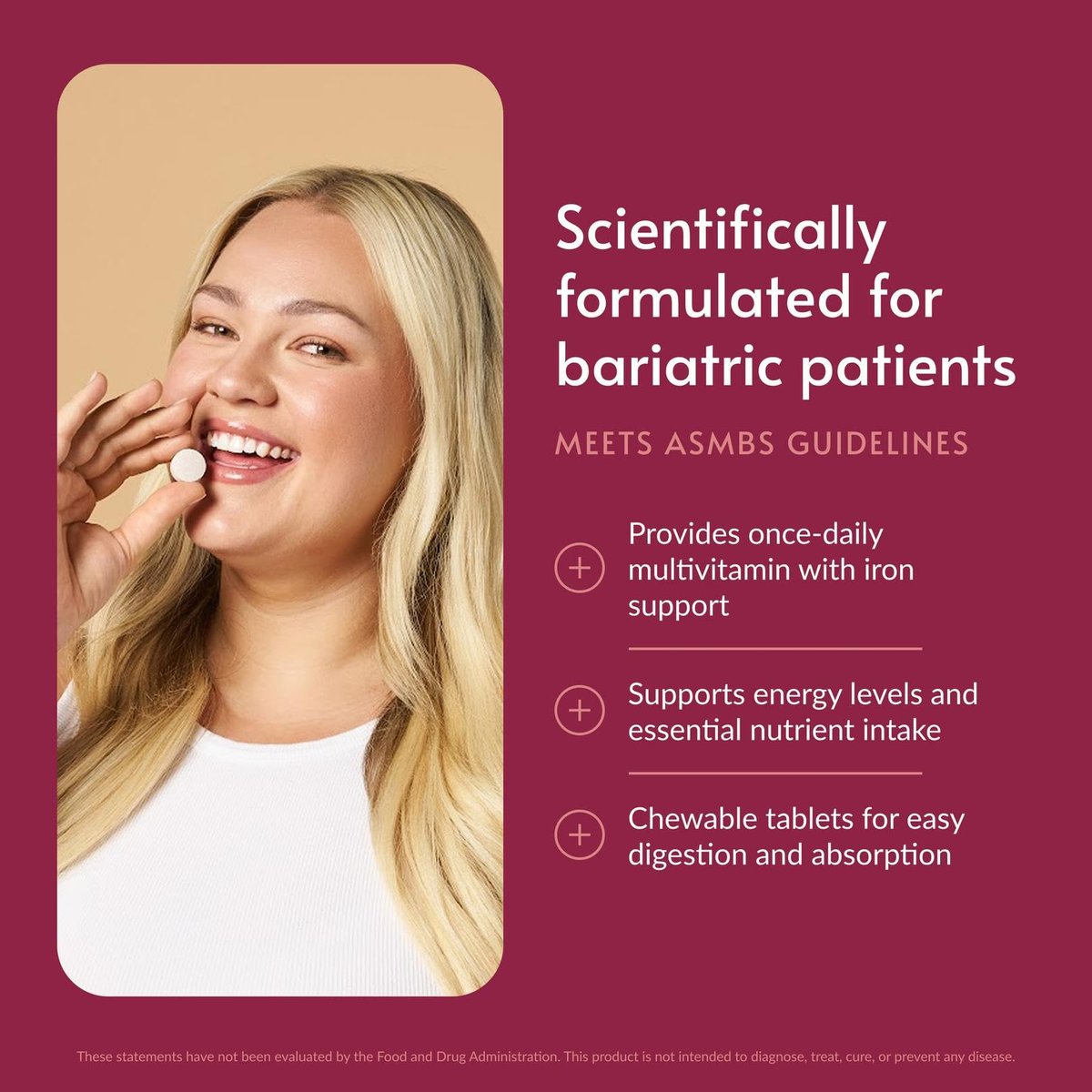 Bariatric Advantage Chewable Ultra Solo mit Eisen – Einmal tägliches Multivitamin für Bariatrie-Patienten – mit Thiamin, Vitamin A und mehr – glutenfrei – Zitrusgeschmack – 30 Tabletten
