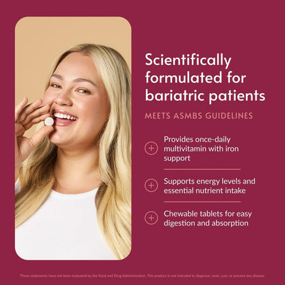 Bariatric Advantage Chewable Ultra Solo mit Eisen – Einmal tägliches Multivitamin für Bariatrie-Patienten – mit Thiamin, Vitamin A und mehr – glutenfrei – Zitrusgeschmack – 30 Tabletten